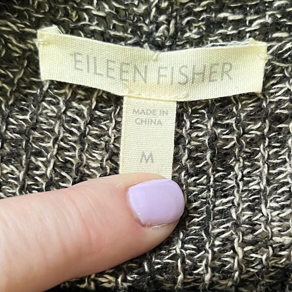 EILEEN FISHER 100% Linen Open Knit Draped Marbled Cardigan Women’s Size Medium - Picture 3 of 5